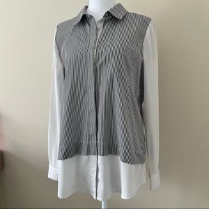 Calvin Klein Women's Small Nautical Striped, Button Down Colorblock Shirt